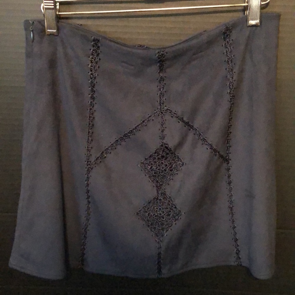 Suede skirt ,crochet on front and back, dark navy blue